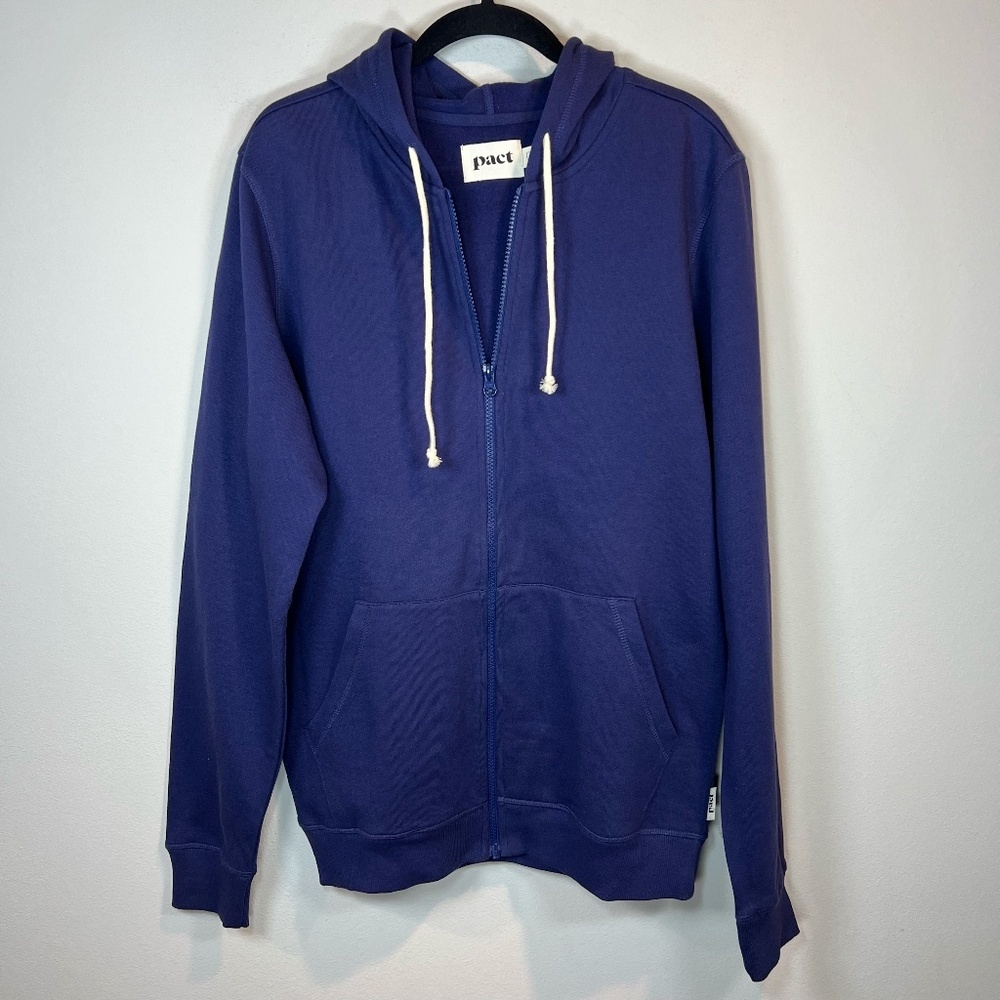 Pact Full Zip 100% Organic Cotton Hoodie Sweatshirt Blue Pockets Sustainable Med